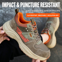 Chaussures de sécurité pour hommes et femmes, élégantes, résistantes aux chocs, anti-perforation, embout en plastique, dessus en peau de porc, légères, été