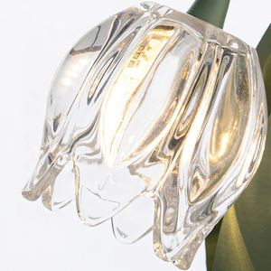 Lámpara de Mesa Polarux Lily Valley, Estilo Vintage Pastoral, Decoración para Dormitorio, Base de Metal Latón Verde, Pantalla de Vidrio con Diseño Floral, Lámpara de Mesa Verde <span class=keywords><strong>Niya</strong></span> - Product Image 3