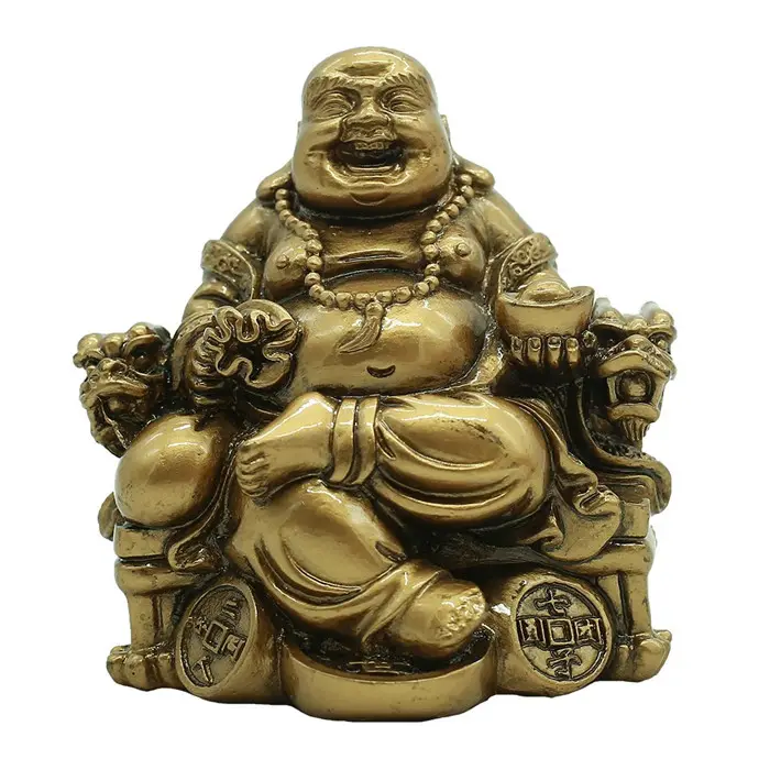 ポリレジン/卸売樹脂笑い仏像中国の手工芸品樹脂笑い仏ドラゴンチェア彫刻に座って