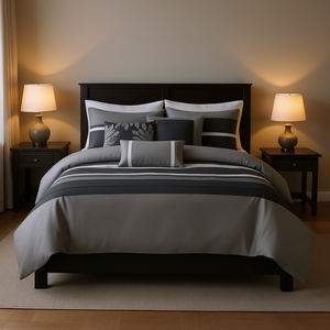 Juego de Edredón Moderno a Rayas de 7 Piezas, Ropa de Cama de Poliéster para Uso Doméstico, Lavable a Máquina, Diseño Cosido - Product Image 2