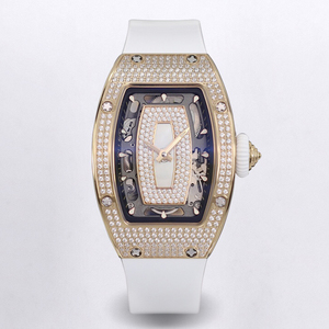 Montre-bracelet automatique squelette en onyx et moissanite de qualité supérieure, forme tonneau, avec diamants, pour hommes et femmes, montre de luxe haut de gamme - Product Image 1