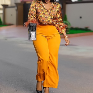 Ensemble 2 pièces pour <span class=keywords><strong>femme</strong></span> : chemise imprimée à manches longues et pantalon large, coupe ample, mode automne, <span class=keywords><strong>tenue</strong></span> <span class=keywords><strong>africaine</strong></span>, ensemble haut et jupe - Product Image 4