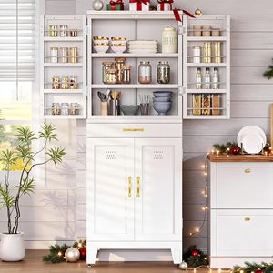 <span class=keywords><strong>Mueble</strong></span> de Almacenamiento de Madera Blanco de 6 Niveles con 4 Puertas, 4 Estantes Ajustables y Cajón, Moderno para Cocina, <span class=keywords><strong>Despensa</strong></span>, Sala de Estar - Product Image 2