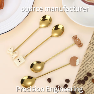 Ensemble de couverts Shouyuan en acier inoxydable, <span class=keywords><strong>cuillère</strong></span> et fourchette <span class=keywords><strong>à</strong></span> dessert créatives et mignonnes, manche en plastique, réutilisables, compatibles lave-vaisselle - Product Image 2