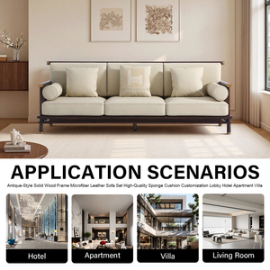 Ensemble de canapés en <span class=keywords><strong>cuir</strong></span> <span class=keywords><strong>microfibre</strong></span> avec cadre en bois massif de style antique, coussin en éponge de haute qualité, personnalisation, hall d'hôtel, appartement, villa - Product Image 3