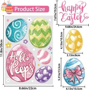 Décorations adhésives pour fenêtres Joyeuses Pâques : Œufs de Pâques aquarelle et nœuds, sans résidus, pour la maison et le bureau - Product Image 4