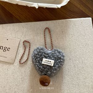 Llavero de corazón de peluche coreano Sherpa, bonito colgante de juguete de lana bouclé hecho a mano, dije estético para niñas, adorno de pompón para bolso - Product Image 3