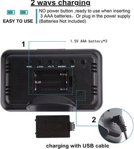 Réveil numérique électronique avec écran LCD couleur, double alimentation, activation vocale, veilleuse et station météo pour chambre de bébé - Product Image 5