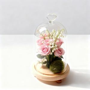 بورسليكات شفاف فارغ منفوخ يدويًا زجاج مقاوم للغبار بيضاوي صوفي الحب غطاء قبة زجاجي مع قاعدة خشبية - Product Image 3