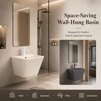 Lavabo mural en céramique pour projet hôtelier, économie d'espace, équipement sanitaire OEM