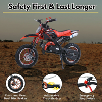 Motor Trail Mini 49cc 2 Tak untuk Anak, Berbahan Bakar Bensin, Starter Tarik, Berpendingin Udara, Kecepatan 25MPH