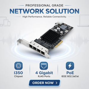 High Performance Industrial Internal PCIe 4 Port PoE <b>LAN</b> Card 10/100/1000Mbps Gigabit Ethernet Network <b>Adapter</b> for Server Reliab - Product Image 1