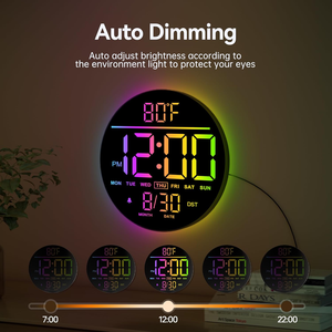 Relógio de parede colorido de 10 polegadas com 7 cores gradiente tempo display, auto light-sensing, luz noturna e mais recursos - Product Image 6