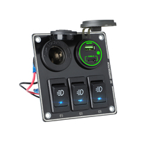 Panel de interruptores basculantes impermeable de diseño cuadrado de 3 módulos con toma de cigarrillos USB de 12V y toma USB para coche, barco, RV, autobús