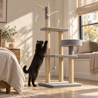 En gros, Grand Lit pour animaux multi-niveaux, Arbre à chat avec griffoirs en sisal, paniers surélevés et jouets à suspendre pour souris