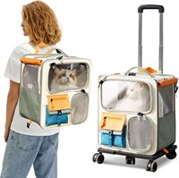Sac à dos à roulettes 2-en-1 pour animaux de compagnie, valise de transport grande capacité, chariot portable pour animaux avec 4 roues pour chats et chiens en voyage