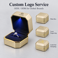 Boîte d'emballage cadeau de luxe JMjermyn en gros pour bijoux, avec lumière LED, taille personnalisable, logo, finition plastique et caoutchouc, fermeture à couvercle