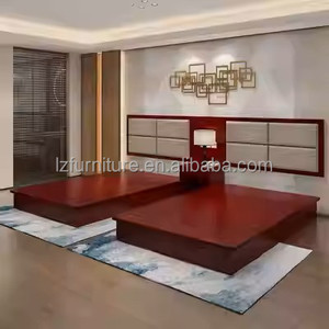 Complete Business Hotel Bedroom Furniture Sets King Bed <b>with</b> Soft Headboard Nightstand <b>Desk</b> Wardrobe Coat Rack for 3 Star Hotels - Product Image 2