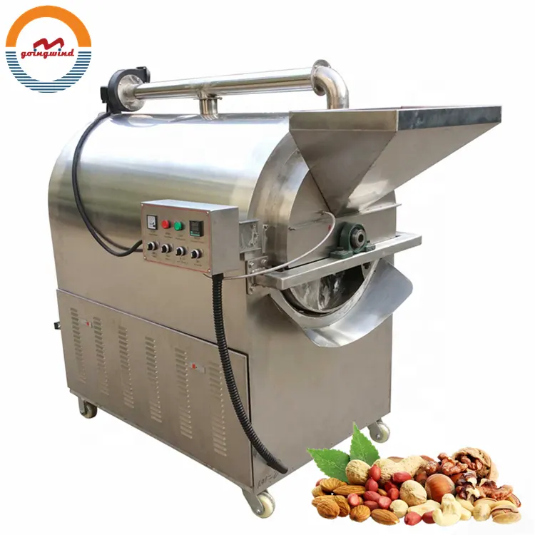 Automatic almond roasting machine auto electric gas industrial roasted almonds roaster rotary drum roasters cheap price for sale
