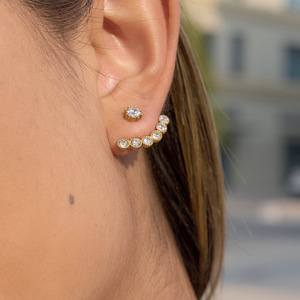 <b>Stud</b> Earrings 18K Gold Plated Rhinestone Claw Setting <b>Titanium</b> Steel Post Everyday Wear Geometric Design - Product Image 3