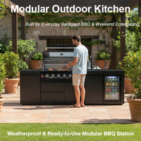 En stock aux États-Unis, directement de l'usine : Îlot de cuisine BBQ extérieur autoportant en acier inoxydable avec réfrigérateur et évier pour les réceptions culinaires