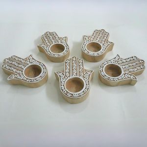 Porte-bougies décoratifs élégants en bois faits à la main avec impression au bloc, pour Diwali, culte, Noël, mariages et cadeaux de pendaison de crémaillère - Product Image 4