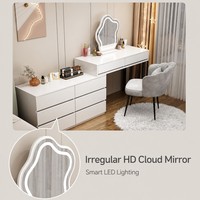 Coiffeuse de chambre minimaliste en bois haute capacité avec 8 tiroirs et armoire de rangement latérale – Bureau de maquillage spacieux
