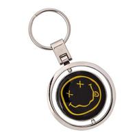 Sourire personnalisé visage en alliage de zinc métal personnalisé rond spinner porte-clés filature porte-clés dôme époxy émail doux avec carte