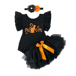 Großhandel Kinder Kleidung dreiteiliges Set schwarz Baby Mädchen Jumps uit Kleid Designs Stram pler Outfits