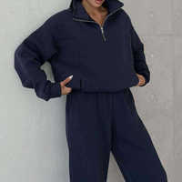 Ensemble de survêtement personnalisé pour femme, 2 pièces, avec sweat à capuche oversize à demi-zip et pantalon de jogging
