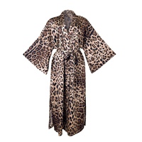 Robe longue en acétate à imprimé léopard avec manches évasées, vêtement d'intérieur et de nuit pour femme, accessoire de matin pour mariage
