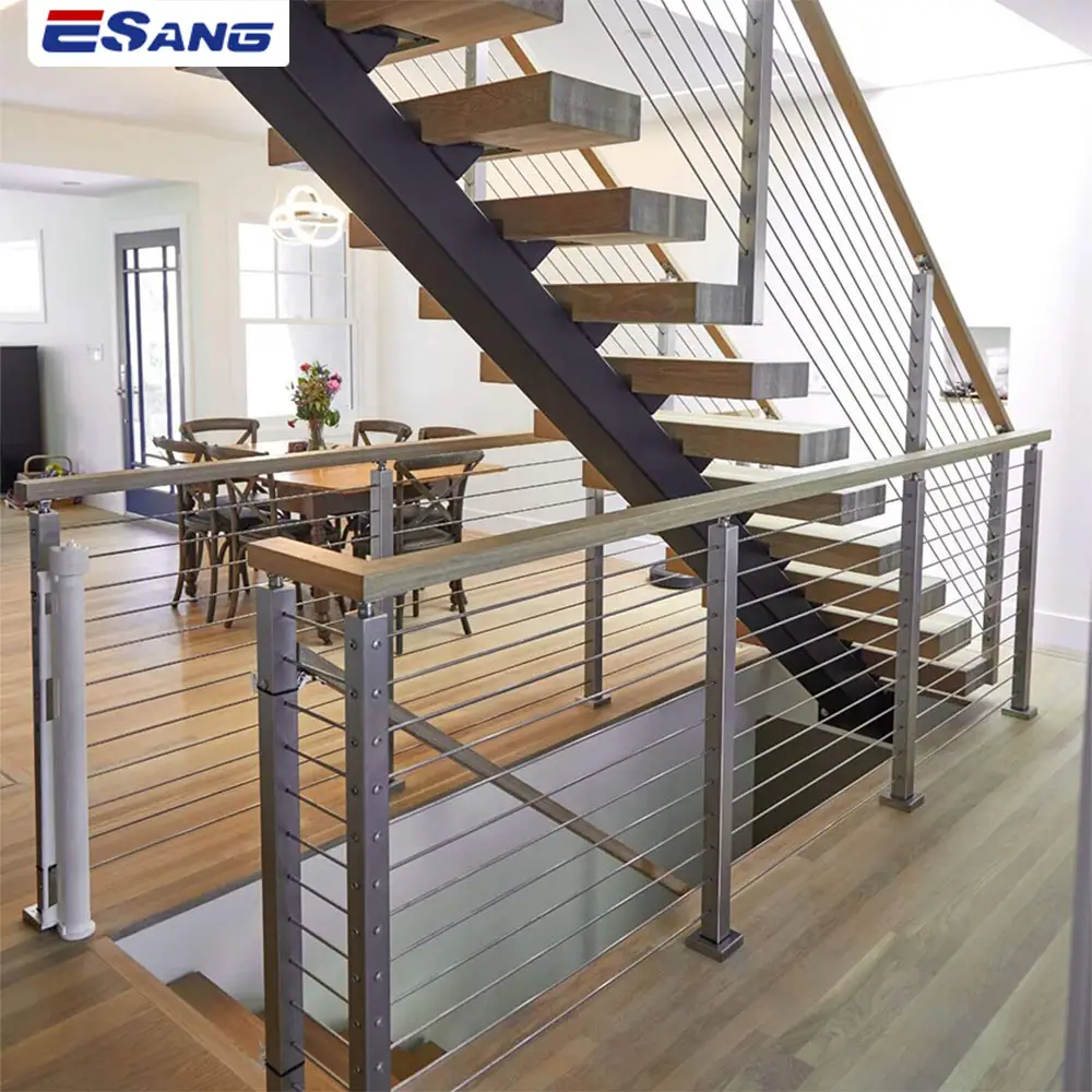 ESANG American Standard Deck Stair Madeira Corrimão Top Montado Cabo Trilho 304 316 Balaustradas De Aço Inoxidável Para Villa