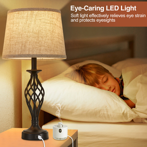 Đèn ngủ hiện đại cho phòng ngủ, bộ 2 chiếc, có cổng USB C+A, đế hình lồng xoắn ốc, chụp đèn bằng vải, đèn ngủ đơn giản để bàn cạnh giường - Product Image 3