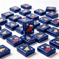 Tuiles de Mahjong Américain Crème à 1 Couche avec Motif Arbre de Noël et Logo Imprimé UV pour les Fêtes de Noël