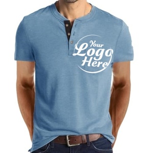 Chemises Henley à manches courtes pour hommes, avec boutons, poche et logo personnalisé, commande en gros, tissu tricoté - Product Image 3