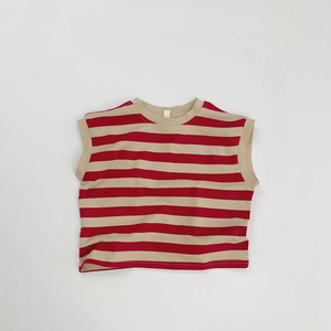 Bébé garçons et filles vêtements rayé <span class=keywords><strong>gilet</strong></span> 2025 été nouveau mince mode Style ample décontracté bio coton sans manches haut - Product Image 4
