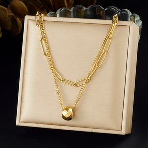 European American Style Minimalist Gold Plated Double Layer Chain Necklace Geometric Round Pendant Clavicle Chain Unisex - Product Image 1