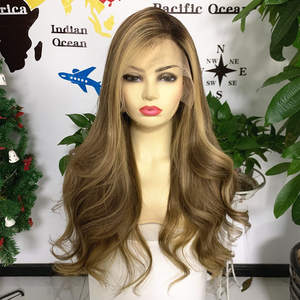 100% cabello humano de alta calidad 180% densidad cabello completo transparente encaje frontal pelucas Color claro Rubio <span class=keywords><strong>Ombre</strong></span> Color ondulado pelucas de estilo - Product Image 1