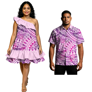 Nuevo Conjunto <span class=keywords><strong>de</strong></span> Pareja a Juego Estilo Polinesio: Camisas <span class=keywords><strong>de</strong></span> Botones para Hombre y Vestido para Mujer, Estilo Hawaiano del Pacífico, Personalizado - Product Image 6