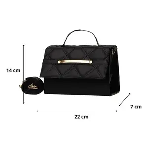 Sac bandoulière Fana pour femme, noir, en PU matelassé, motif losanges, fermeture éclair, élégant, usage quotidien, style estival - Product Image 3