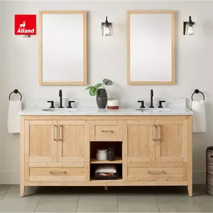 Allandcabinets Brown Stained Solid Oak Wood Design Style Washroom Bathroom Sets Furniture Free Stand