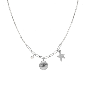 Collar de Acero Inoxidable Chapado en Oro de 18K para Mujer, con Colgante de Estrella de Mar y Concha, Engaste de Circonita, Cadena de Eslabones de 18 Pulgadas, Ideal para Fiestas - Product Image 2