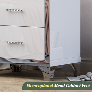 Mesa de Noche con Espejo de Alto Brillo y 2 Cajones, Mesa Auxiliar Moderna con Tiradores Metálicos y Cajón de Almacenamiento - Product Image 5