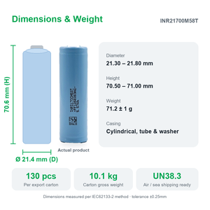 Batterie lithium-ion cylindrique Victpower INR21700-M58T 5000mAh à très haute capacité, 1000+ cycles pour l'électronique grand public - Product Image 5