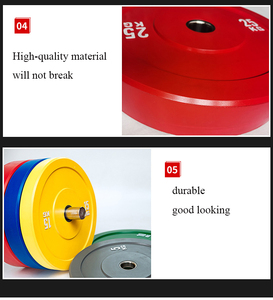 Plaques de poids en caoutchouc colorées de <span class=keywords><strong>50</strong></span> mm de diamètre pour usage en salle de sport, vente en gros d'usine, poids libres avec revêtement en colle - Product Image 5