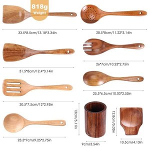 Acacia Wood Kitchenware Set 9 Pieces Heat Resistant Cooking Utensils With Holder For Home Use - Product Image 2