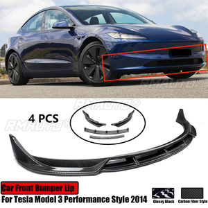 ลิ้นกันชนหน้ารถยนต์สำหรับ Tesla Model 3 Performance Style 2024 ดิฟฟิวเซอร์ สปลิตเตอร์ สปอยเลอร์ ป้องกันรอยขีดข่วน สีดำเงา ลายคาร์บอนไฟเบอร์ - Product Image 1