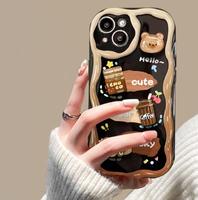 Mignon Chanceux Dessin Animé Café Ours Doux TPU Tout Compris Antichoc Téléphone étui pour iphone 15 Pro Max 14 13 12 11 Pro XS XsMax XR