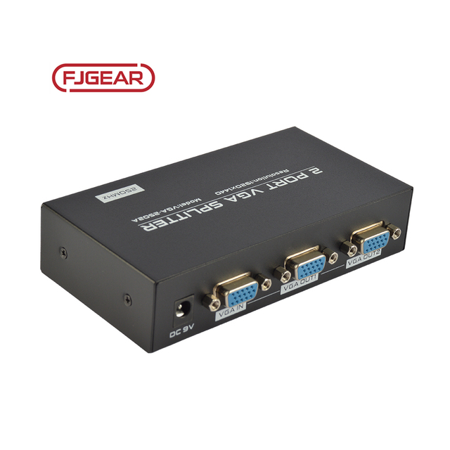 FJ-2502A Fjgear Vga Splitter 2 Port 1 in 2 Out 250mhz High Definition Technology 1600*1280 with Metal case