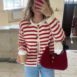 Custom Knitwear Manufacturer New Spring Fall Open Front <strong>Red</strong> and White Striped Sweaters <strong>Cardigan</strong> for <strong>Women</strong> - Product Image 3